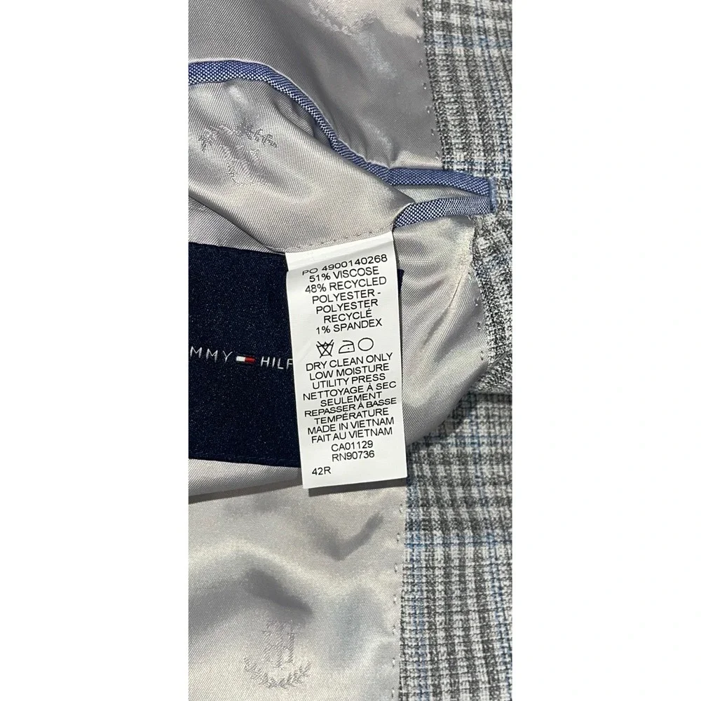 Tommy Hilfiger Mens 42R Grey Plaid Blazer Sport Coat Glen Check Two Button